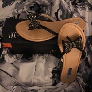 INC MaeyBLK rhinestone bow sandals